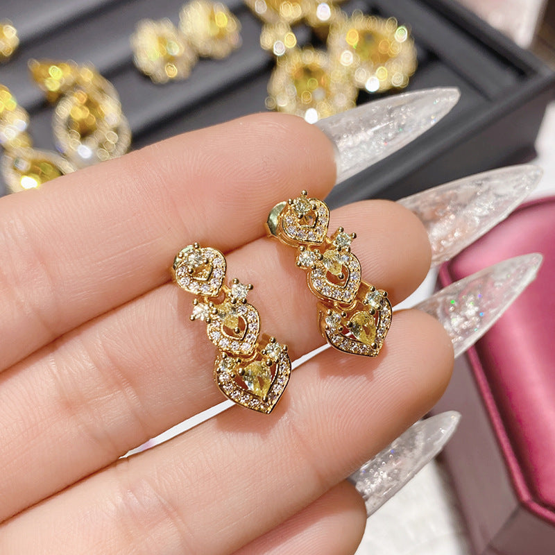 山茶珠宝展金黄宝石系列耳饰 镀18K金微镶多切面锆石闪耀高级耳钉