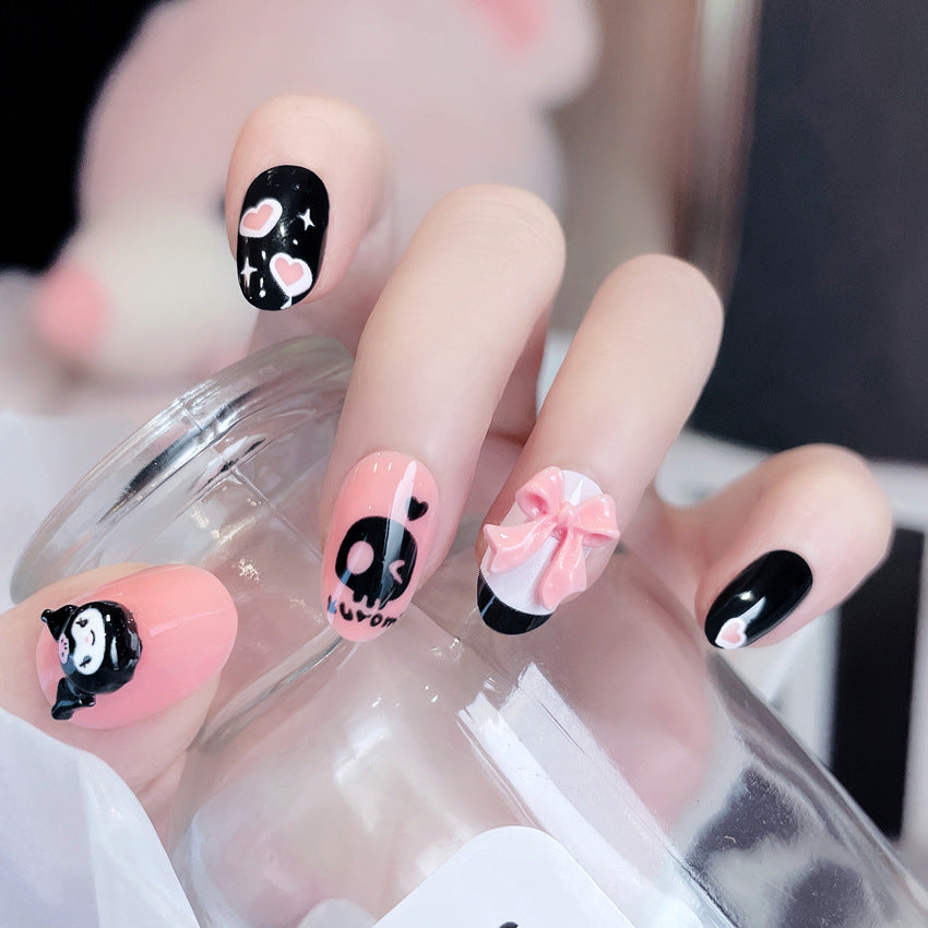 Fashion  nail New Cute Doll Short Skull Finished Nail Beauty Wearable Fake Nails Removable Nail Tip Wearable Armor X90