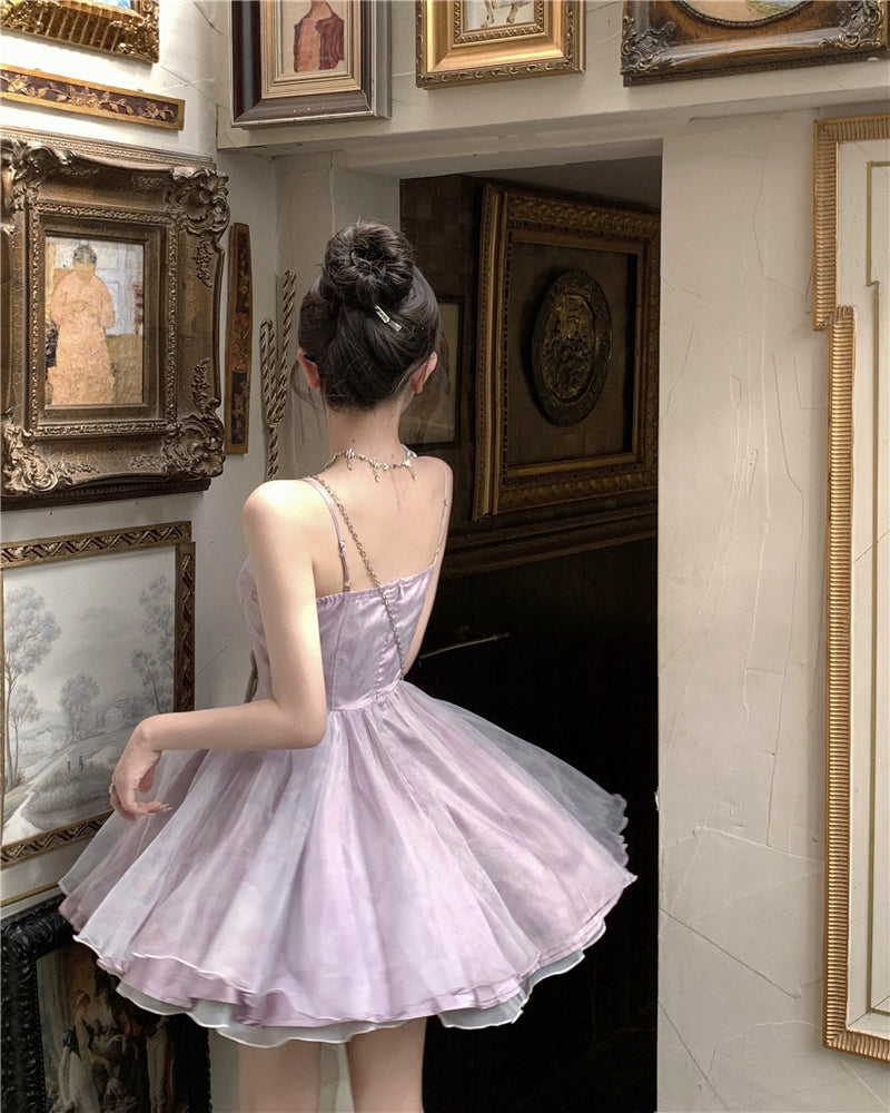 Fashion women's wear Tea Break French Style Fishbone Sling Dress Fairy Birthday Dinner Suit Disney Princess on the Run Bubble Skirt