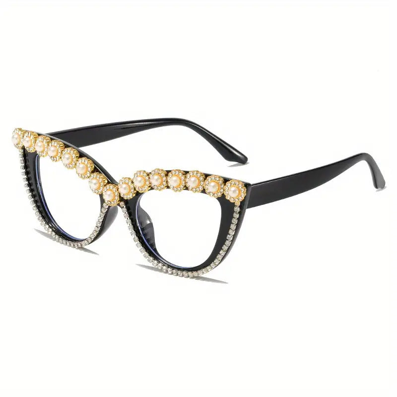 Women's fashion glasses 猫眼镶钻平光镜防蓝光新款时尚眼镜架个性墨镜眼镜框潮 isn太阳镜