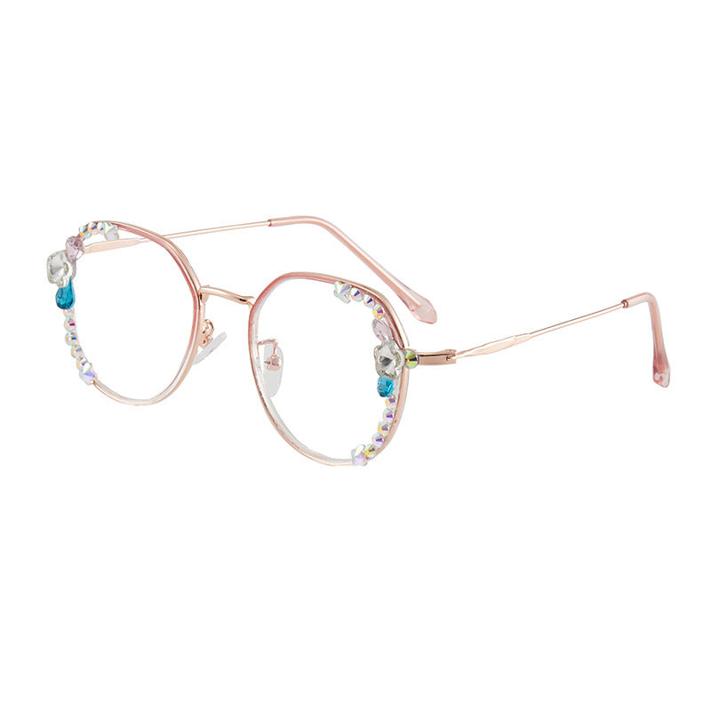 Women's fashion glasses新款镶钻防蓝光辐射近视眼镜框女韩版潮平光镜电脑保护眼睛