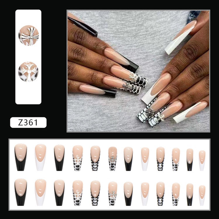 (Hand-made nail) The dark fairy in Europe and America is dying, the magic mirror powder is white, and the finished nail product, Millennium Spice Girl fake nails patch, is worn for a long time.