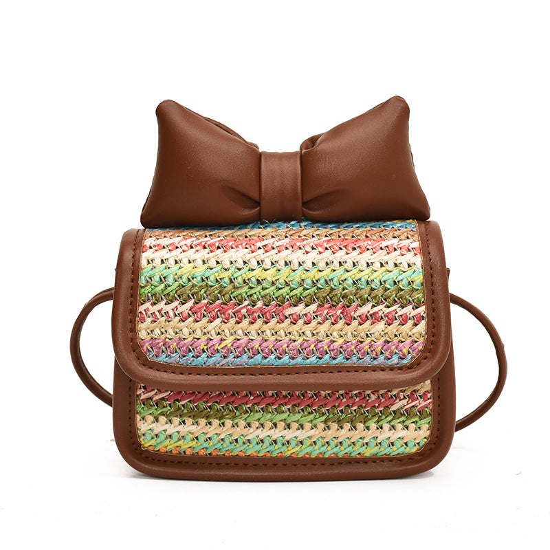 Dopamine Bag Free shipping Tattoo Rainbow Straw Small Square Bag 2024 Summer Popular Dopamine Children's Bag Bow Shoulder Crossbody Lipstick Bag Female