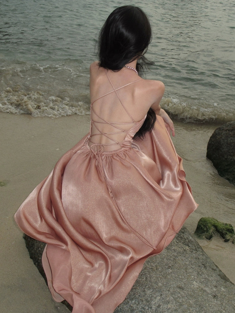 Fashion women's wear French Style Beautiful Sling Dress Women's Summer Senior Sexy Backless Elegant Socialite Seaside Vacation Beach Dress