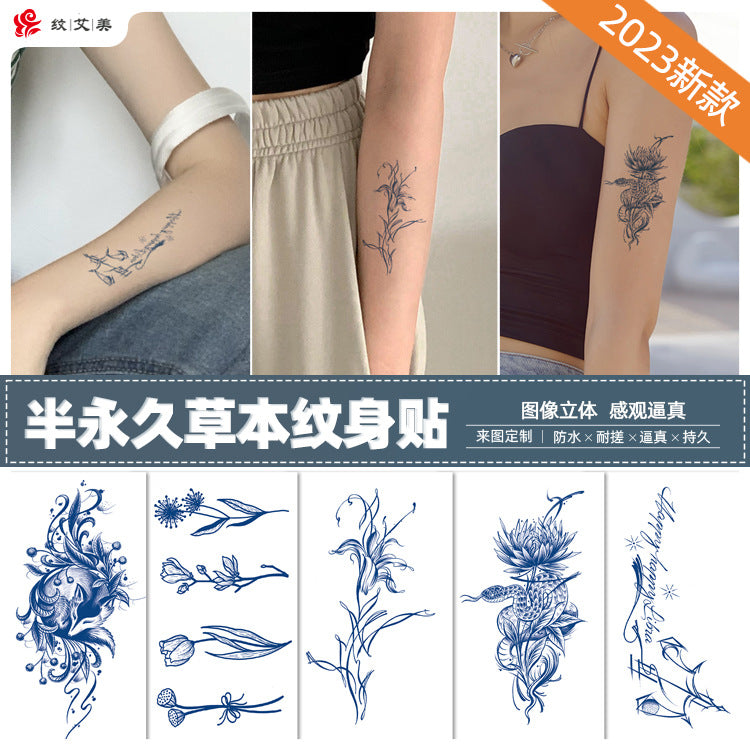 Free shipping Tattoo New Small Picture Tattoo Sticker Herbal Juice Tattoo Ins Fresh Semi-Permanent Tattoo Sticker Waterproof Sweat-Proof Stickers
