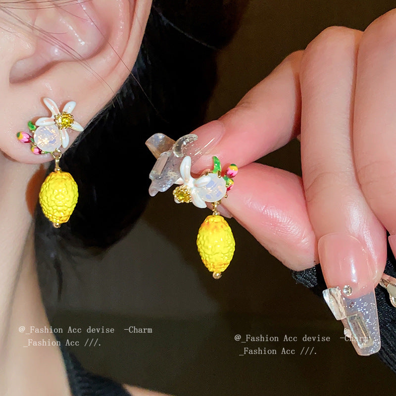 真金电镀镶钻花朵柠檬项链小清新时尚锁骨链甜美可爱少女项饰批发