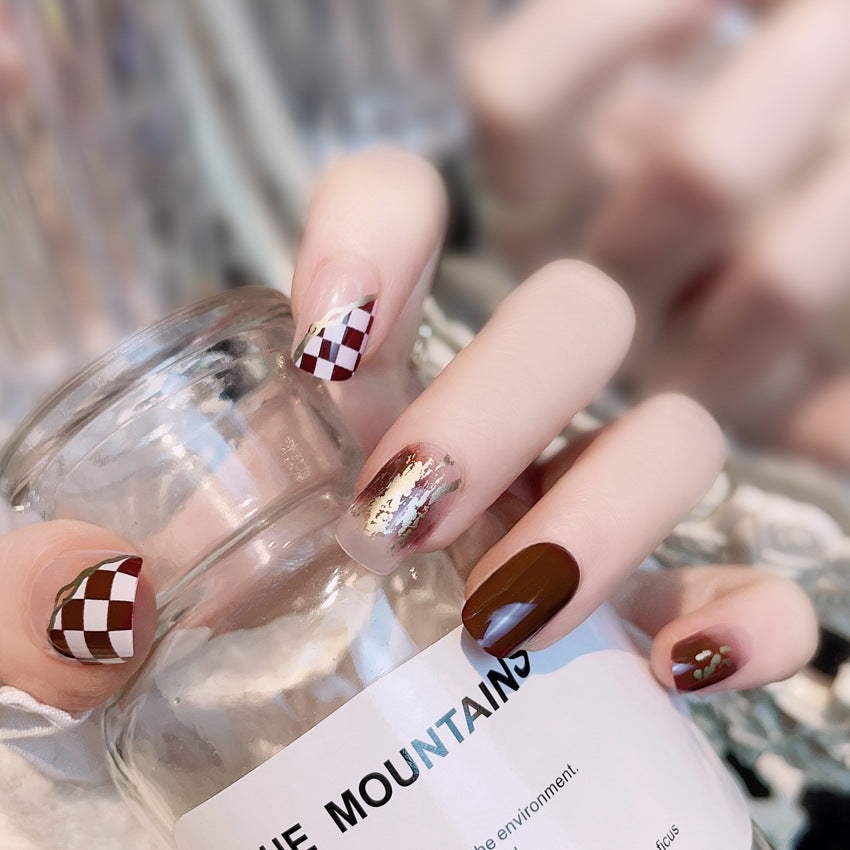 Fashion  nail Chessboard Plaid Wear Armor Nail Patch Nail Sticker Nail Stickers Fake Nails Wearable Nail Stickers A14