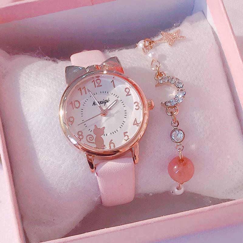 Fashion women's watchChildren's Watch Waterproof Drop-Resistant Girls Primary and Secondary School Students Korean Cute Girl Pointer Cartoon Quartz Watch