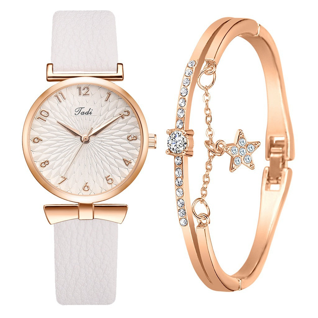 Fashion women's watch2021 AliExpress Cross-Border Hot Korean Style Trendy Simplicity Personalized Bow Women's Bracelet Watch Suit Wholesale
