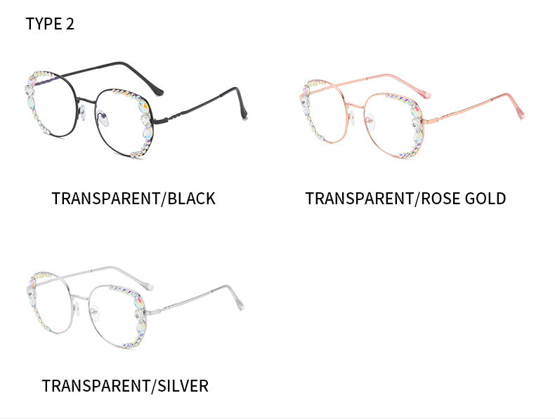Women's fashion glasses镶钻防蓝光防疲劳眼镜女电脑护目平面无度数玩手机保护眼睛
