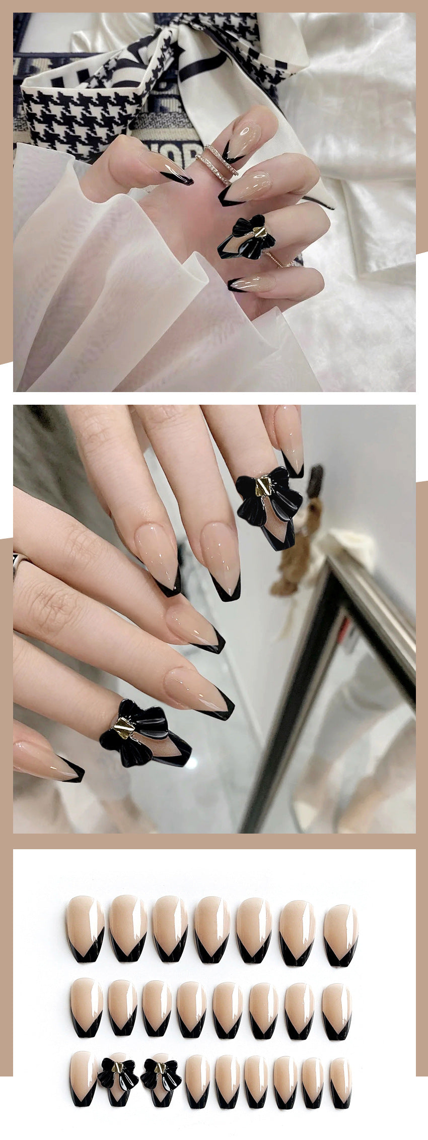 Fashion  nail Wear Armor Nail Stickers Nail Patch Fake Nails Removable Black Bow Nail Tip Nail Sticker X1