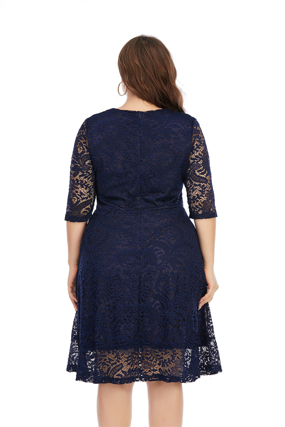 Fashion women's wear 2024   plus Size Women's Clothes round Neck Lace Mid-Length Formal Dress Dress Sq0156