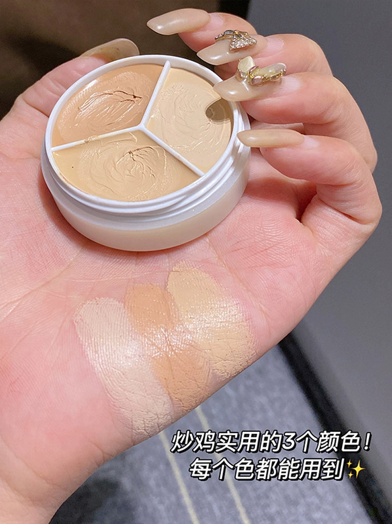 三色遮瑕膏男女遮斑点痘印遮黑眼圈奶油打底隐形毛孔提亮修容盘