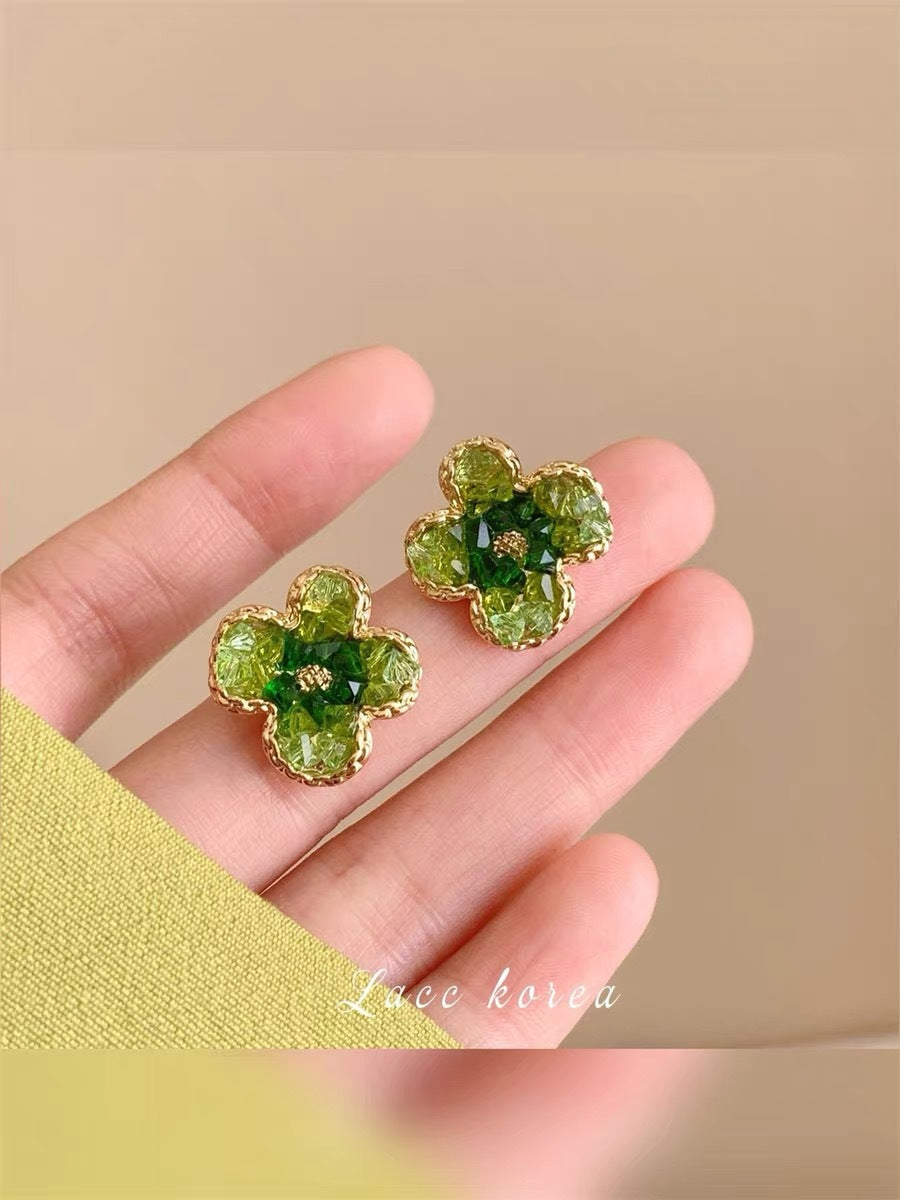 银针珍珠水晶几何耳环法式复古轻奢耳钉中古时尚宫廷风耳饰批发女