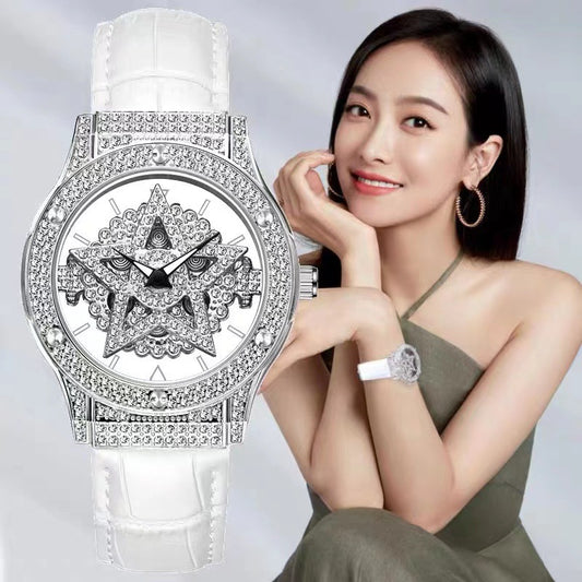 Fashion women's watchHot Five-Pointed Star Watch Good Luck Comes Starry with Diamonds Hollow Waterproof High Fashion Women's Quartz Watch