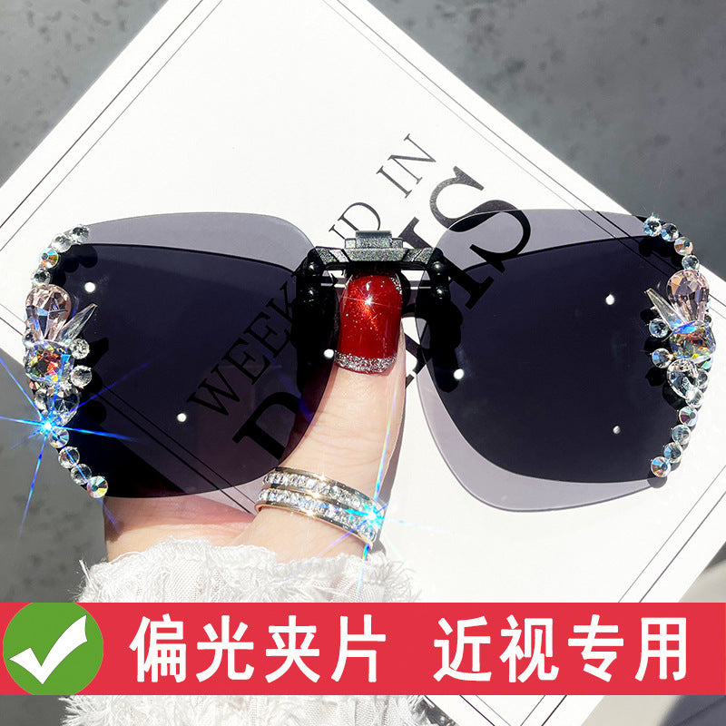 Women's fashion glasses 水钻近视墨镜夹片女防紫外线开车专用偏光太阳镜夹片式2023年新款