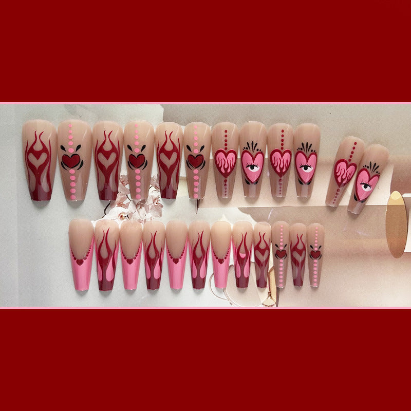 爱心火焰穿戴甲眼睛图nails 跨境美甲片外贸假指甲长芭蕾美甲贴片
