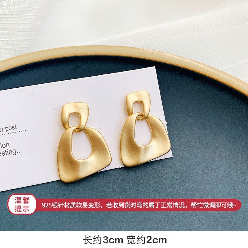 珠宝耳饰925银针复古金色几何圆圈耳坠韩国东大门小众百搭耳环潮简约耳饰