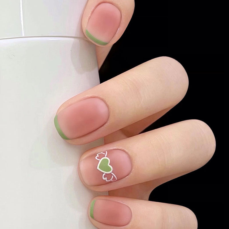 抹茶奶桃穿戴甲腮红指甲贴片法式美甲片蝴蝶结假指甲美甲贴片成品