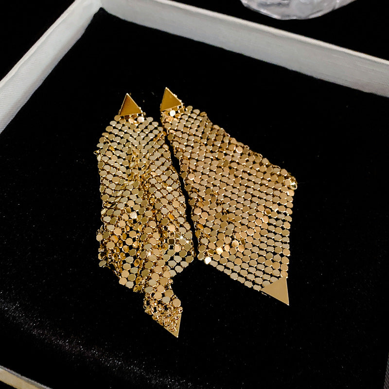 银针三角形亮片不规则耳环女时尚个性耳钉耳坠夸张冷淡风耳饰批发