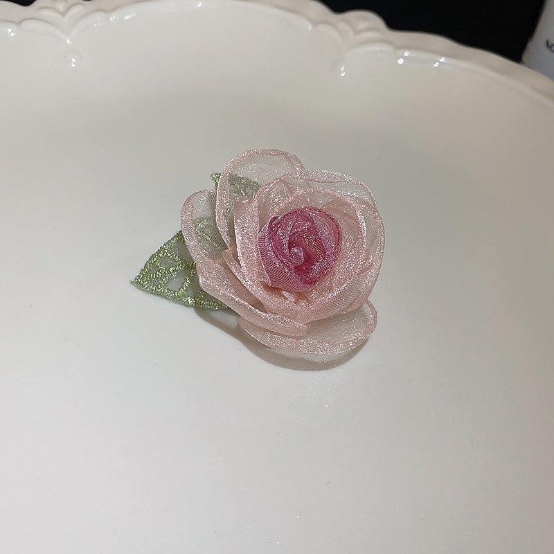 甜美清新欧根纱花朵发夹时尚百搭新款鸭嘴夹可爱少女气质发饰批发