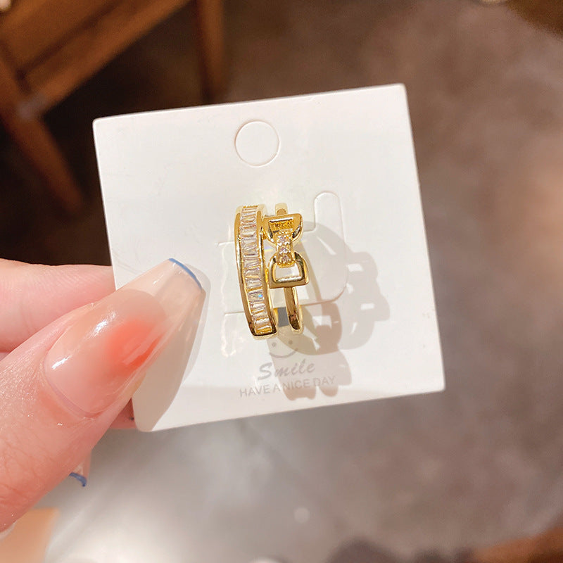 镶钻蝴蝶爱心开口戒指韩国东大门个性设计感指环网红小巧简约手饰
