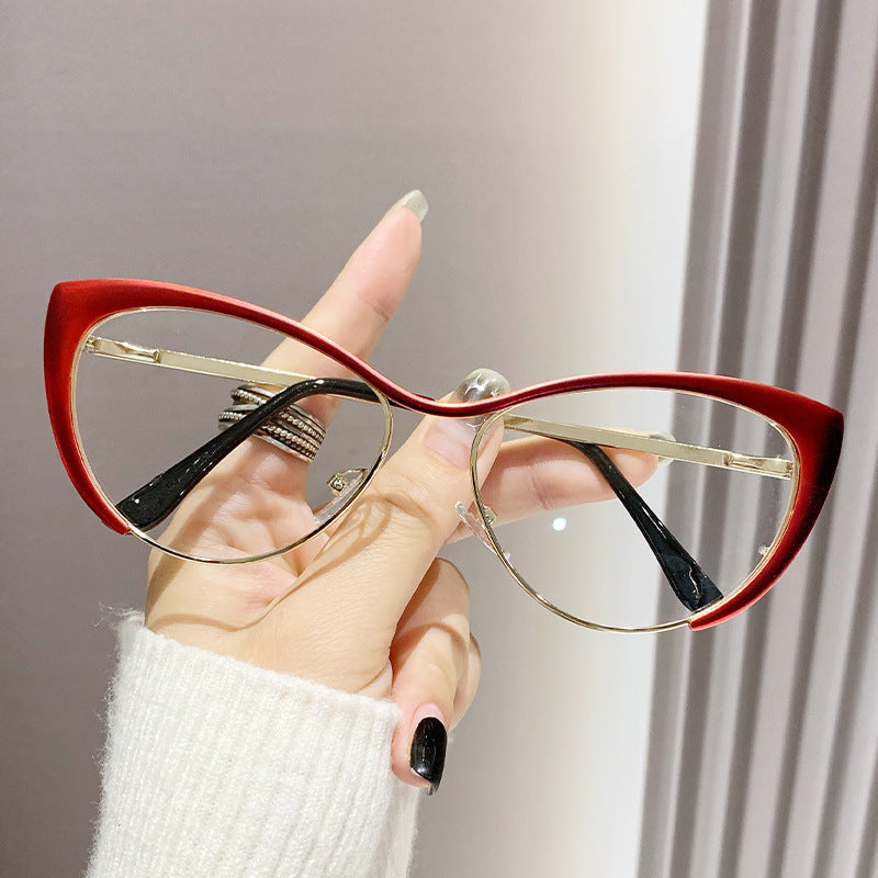 Women's fashion glasses 欧美辣妹墨镜超轻猫眼眼镜黑框女跨境素颜复古摩登防蓝光平光镜架
