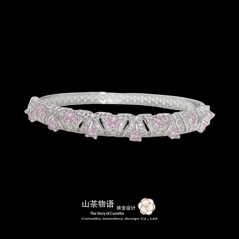 Camellia直播新款仿比克红宝石手镯 镀金微镶满钻紫水晶彩宝手环