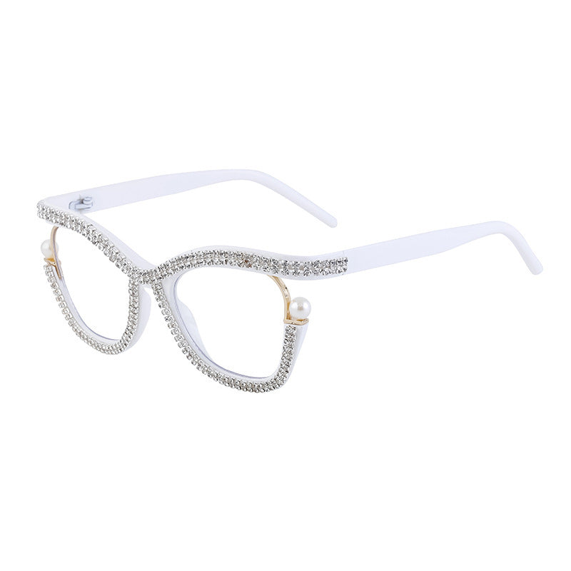 Women's fashion glasses 欧美新款个性镶钻平光眼镜框女时尚猫眼可配近视眼镜架女跨境批发