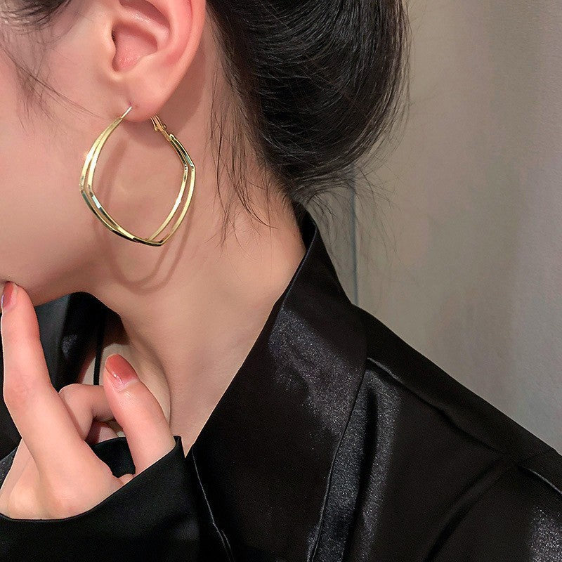 金属冷淡风大耳圈耳环欧美时尚不规则几何圆圈耳饰夸张个性耳钉女