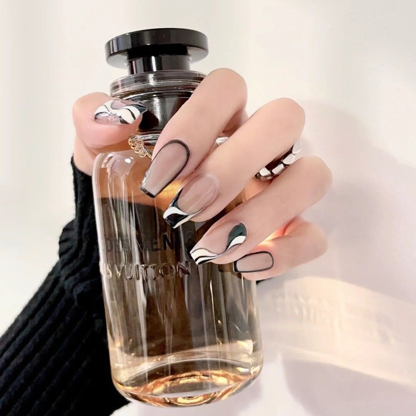 Fashion  nail Wearable Nail Sticker Chessboard Grid Wearable Nail Piece Nail Shaped Piece Removable Nail Patch Finished Product Y11
