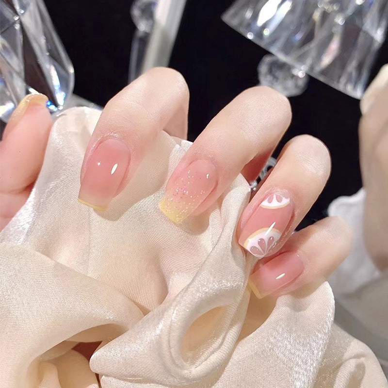 清凉柠檬穿戴甲闪闪法式指甲贴片裸色美甲片假指甲美甲贴成品甲片