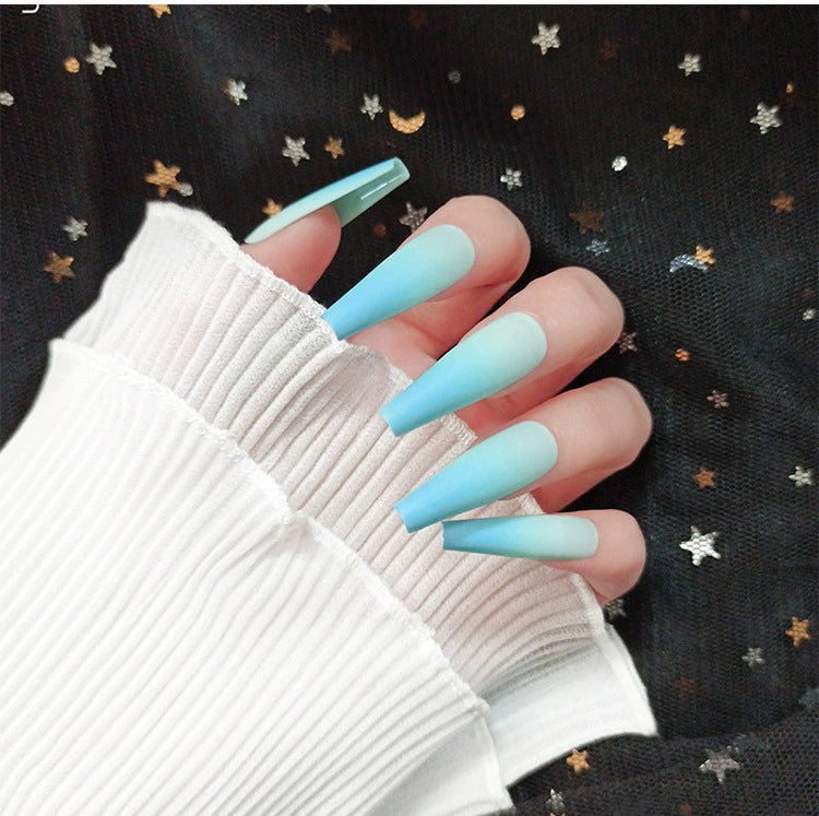 (Hand-made nail) Spice girl Europe and America, dark and long manicure nail, ballet nail, flat head, white, fake nails, wearing beautiful patch, finished product.