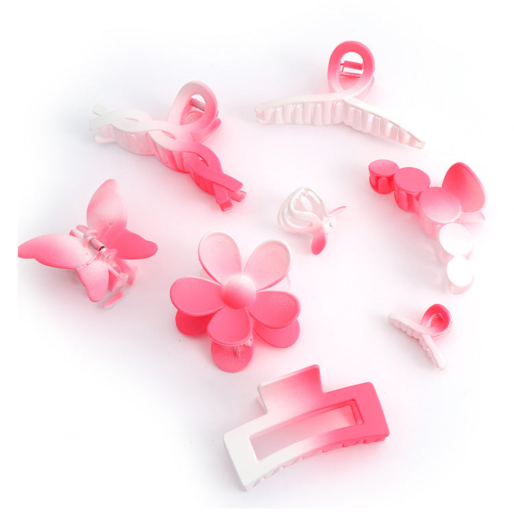Gradually Varied Pink 8-Piece Set Barrettes Women's Classic Style Shark Clip Accessories Large Hair Volume