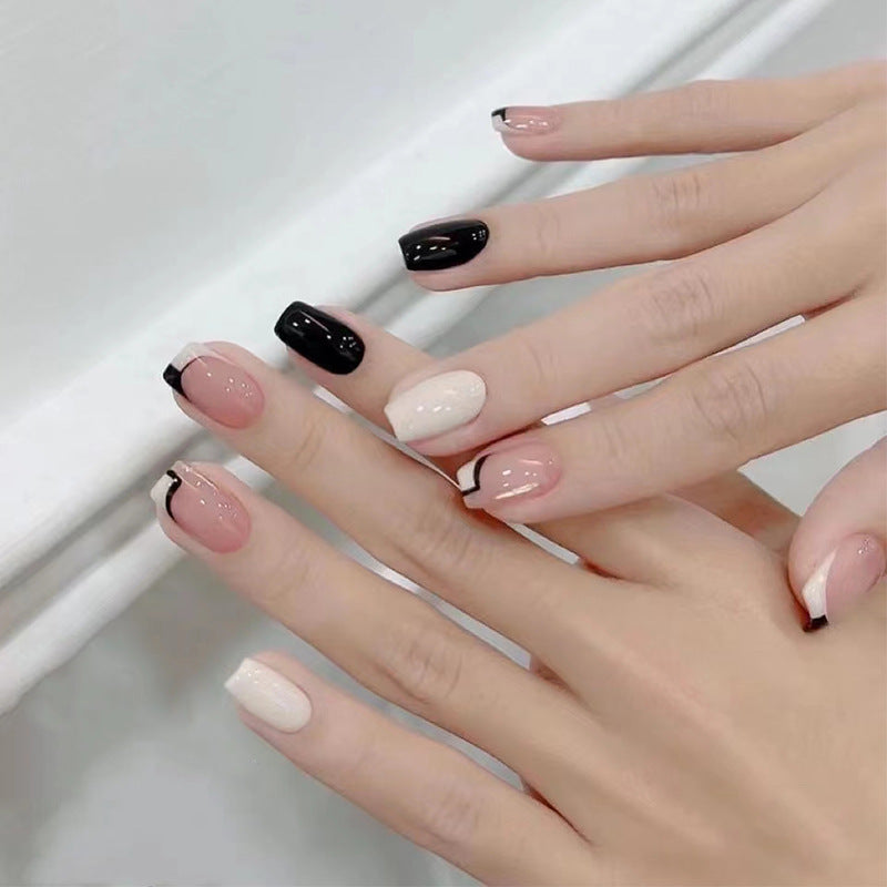 黑白极简穿戴甲线条指甲贴片法式美甲片 nails假指甲美甲成品甲片