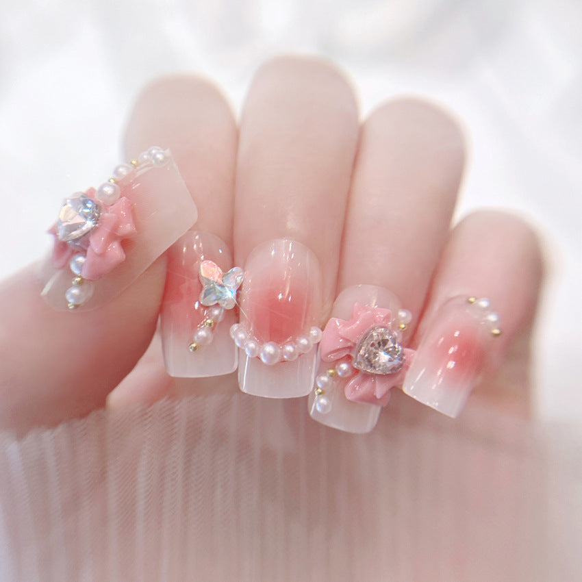 Fashion  nail Handmade Manicure Wear Nail Cute Pure Desire Wind Rhinestone Nail Patch Wear Nail Bow Nail Stickers U14