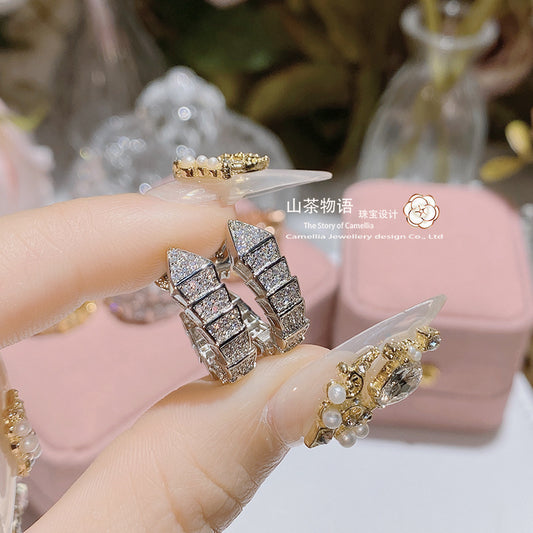 Camellia蛇形高级感时尚气质新潮耳钉 镀白铜针防过敏百搭S型套装