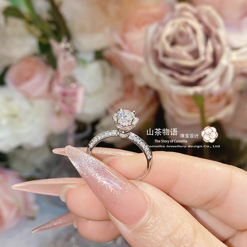 Camellia满钻八心八箭镀金仿真莫桑开口锆石戒指女 直播货源代发