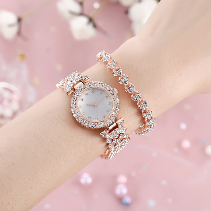 Fashion women's watchNew Diamond Bracelet Watch Two-Piece Suit Women's Fashion Watch Trend Women's Watch with Rhinestones Cross-Border Hot Quartz Watch