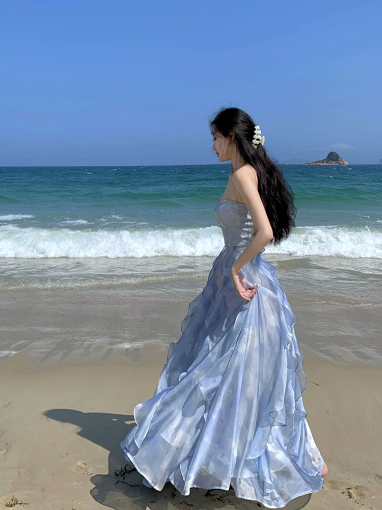Fashion women's wear Phantom Fairy Seaside Vacation Elegant Beach Dress Ruffled Escape Princess Skirt Summer Sling Dress