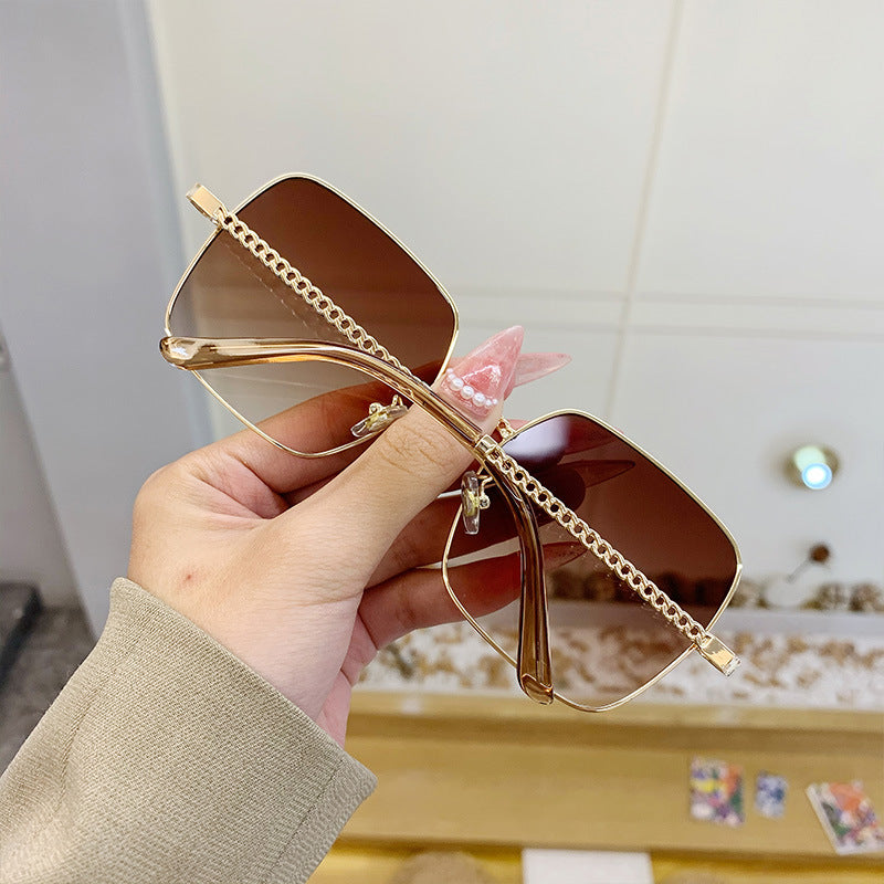 Women's fashion glasses 2022新跨境大框方框镂空镜腿太阳镜女大脸显瘦眼镜沙滩墨镜遮阳镜