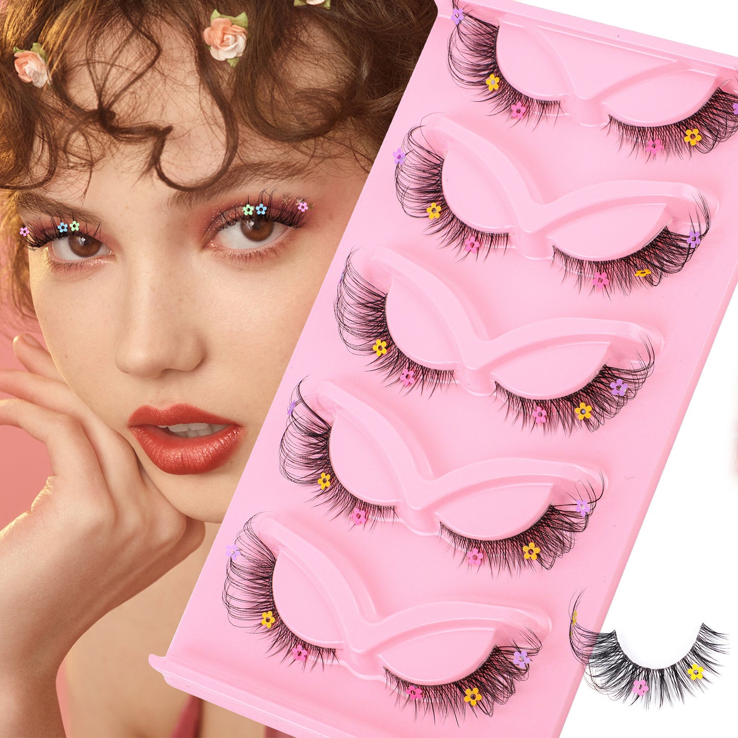 5 pairs of Fox Tie transparent stem false eyelashes naturally cute colorful flower sequin false eyelashes