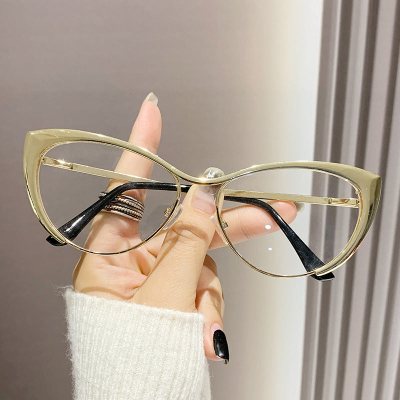 Women's fashion glasses 欧美辣妹墨镜超轻猫眼眼镜黑框女跨境素颜复古摩登防蓝光平光镜架