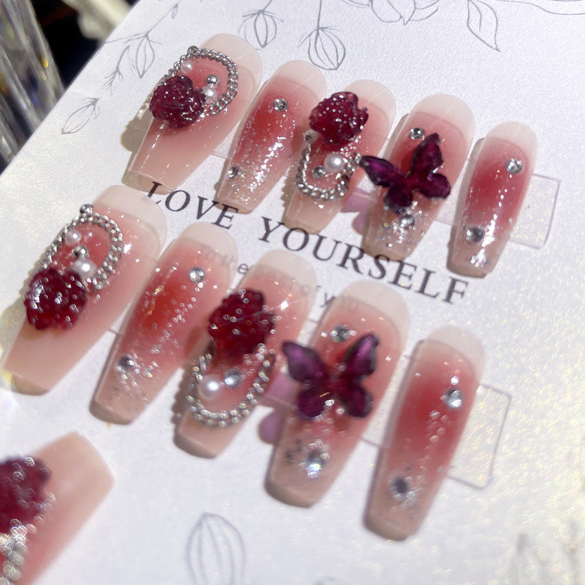 Fashion  nail Wear Armor Nail Stickers Nail Patch Fake Nails Removable Rose Butterfly Armor Nail Sticker A27