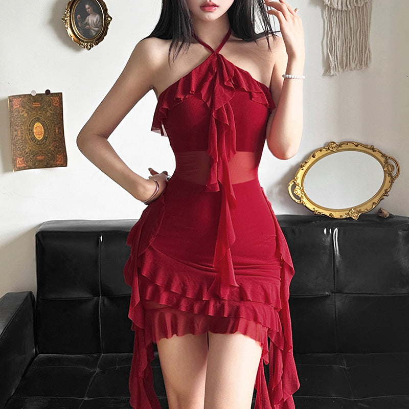 Free shipping  autumn and winter new women's clothing solid color slim-fitting high-waisted street fashion neck halter dress tops