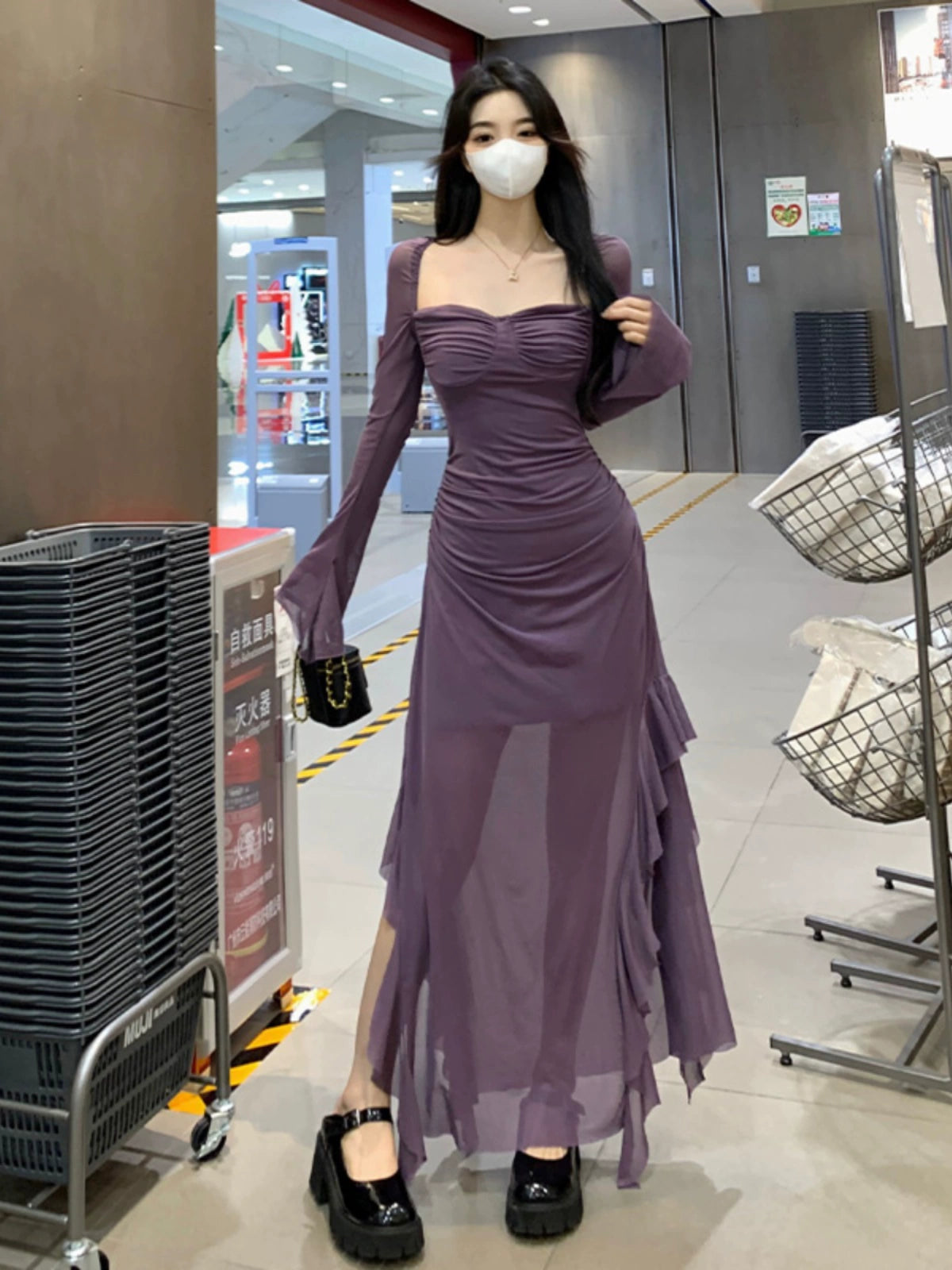Fashion women's wear Unique Purple Dress Spring plus Size Slightly Oversized Girls Slimming Chic and Beautiful Dress Long Dress