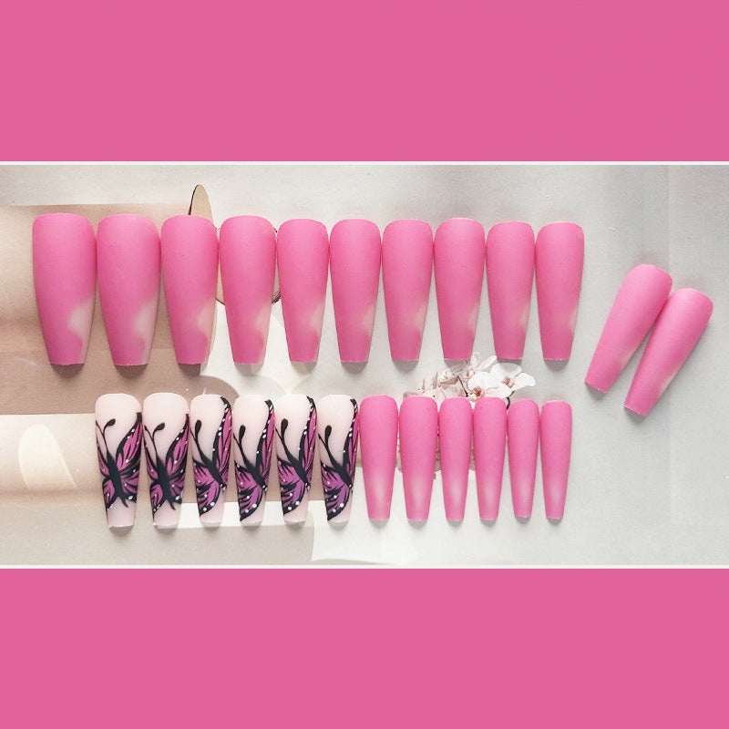 梅子蝴蝶穿戴甲蝴蝶nails 磨砂跨境美甲片外贸假指甲长甲美甲贴片