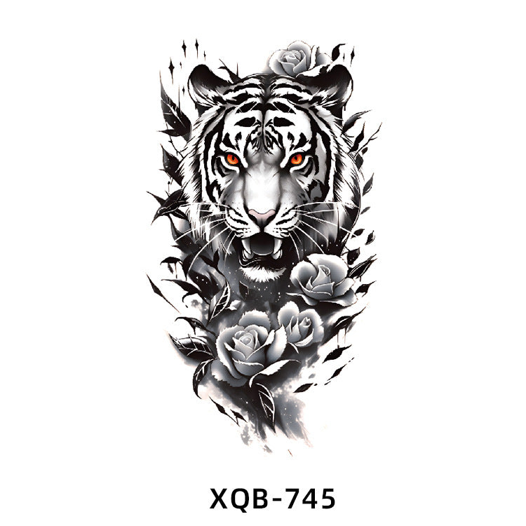Free shipping Tattoo In Stock Wholesale Small Full Arm Tattoo Sticker Waterproof Sweatproof Tiger Animal Flower Men and Women Black and White, Colored Tattoo Sticker Paper