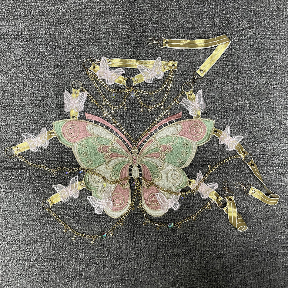 Free shipping butterfly splicing metal crystal pendant ultra-short sling small vest tops