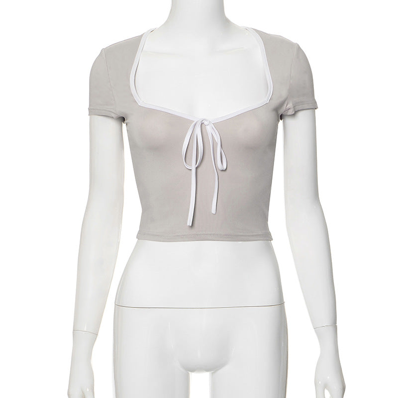 Fashion women's wear Q23tp143 Trendy Sexy Sweet Hot Girl Skinny Short Design Contrast Color Wear Short Sleeve Top for Women Summer